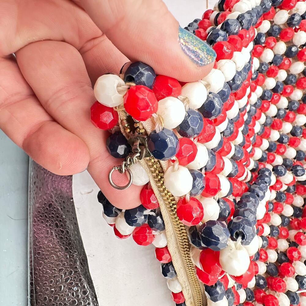 Vintage Red White & Blue Beaded Mini Bag made in Hong Kong - Picture 7 of 12